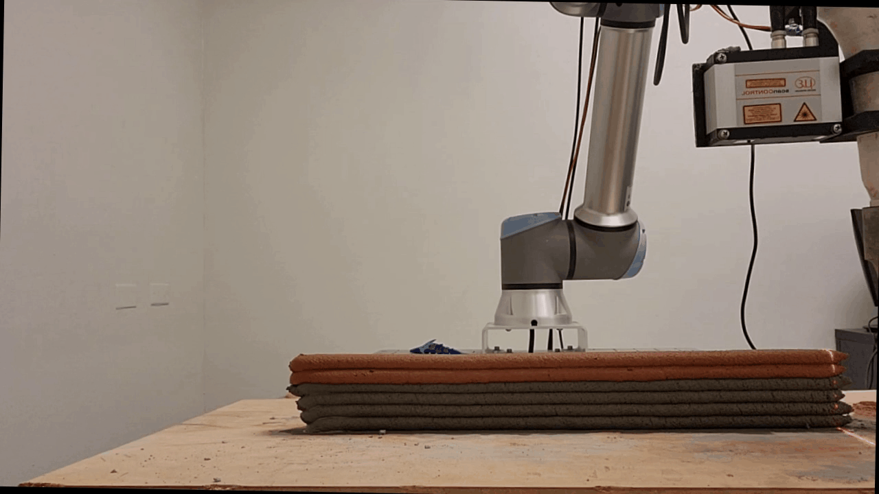 Animated demonstration of adaptive robotic mortar printing