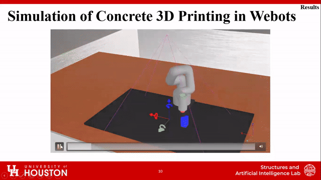Webots simulation of robotic concrete deposition