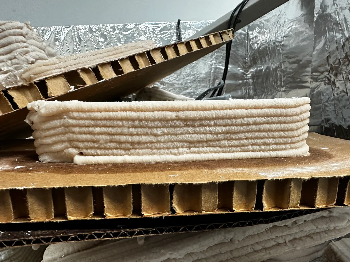 Layered photopolymer composite on the printing platform beside the extrusion apparatus