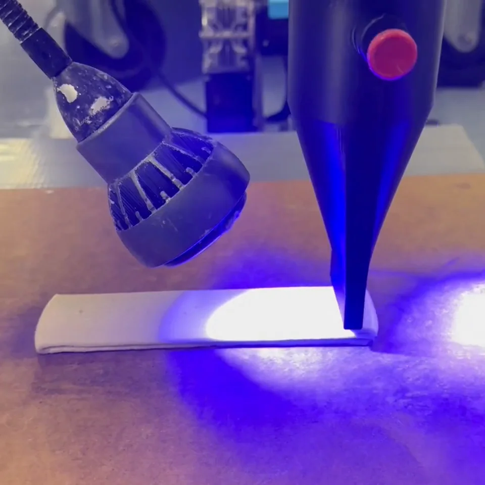 Extrusion-based additive manufacturing of a photopolymer composite.